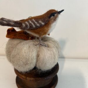 Wren on pumpkin with spool